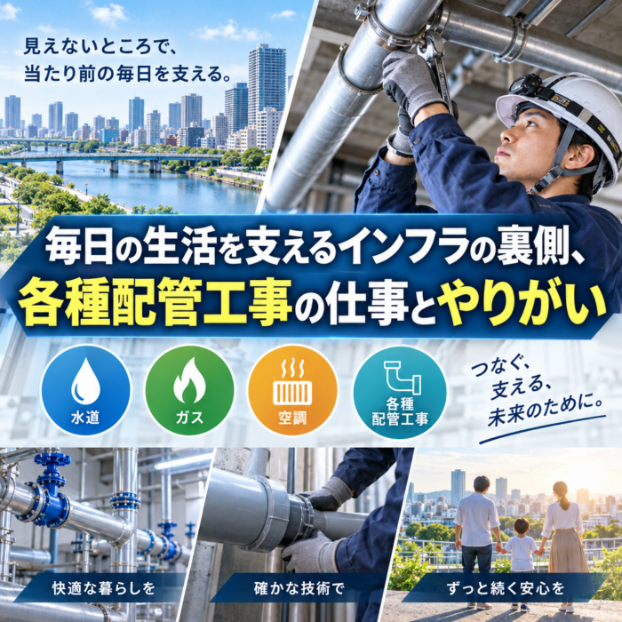 毎日の生活を支えるインフラの裏側、各種配管工事の仕事とやりがい